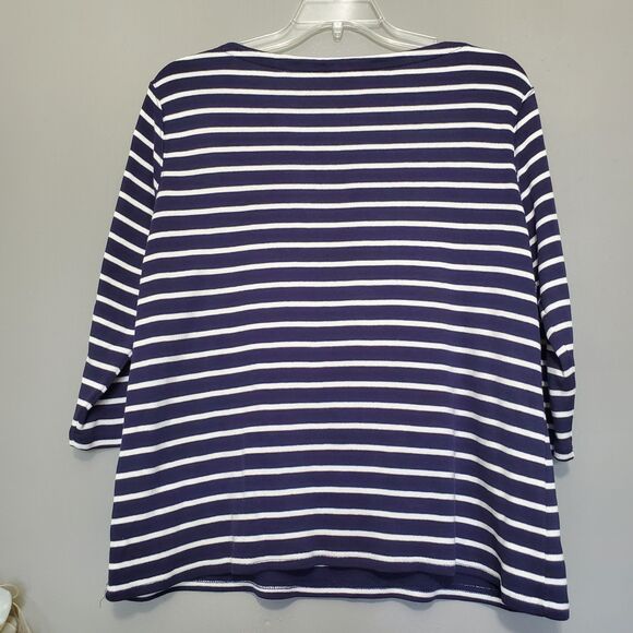 L.L. Bean Sweater Womens Size 2X Blue White Striped Cotton Knit Casual Coastal - Picture 2 of 10